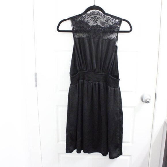 Free People Tea for Two Lace Neckline Mini Slip Dress Black Sleeveless Medium - Picture 2 of 4